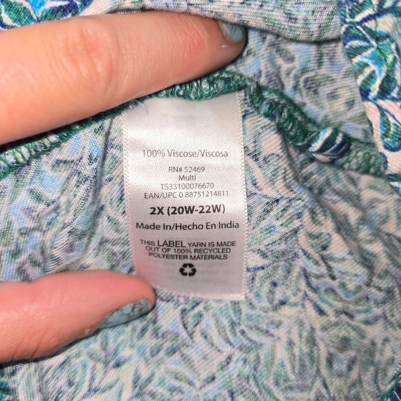 Terra & Sky Teal Floral Patterned Sundress Plus Size 2XL - Picture 4 of 6